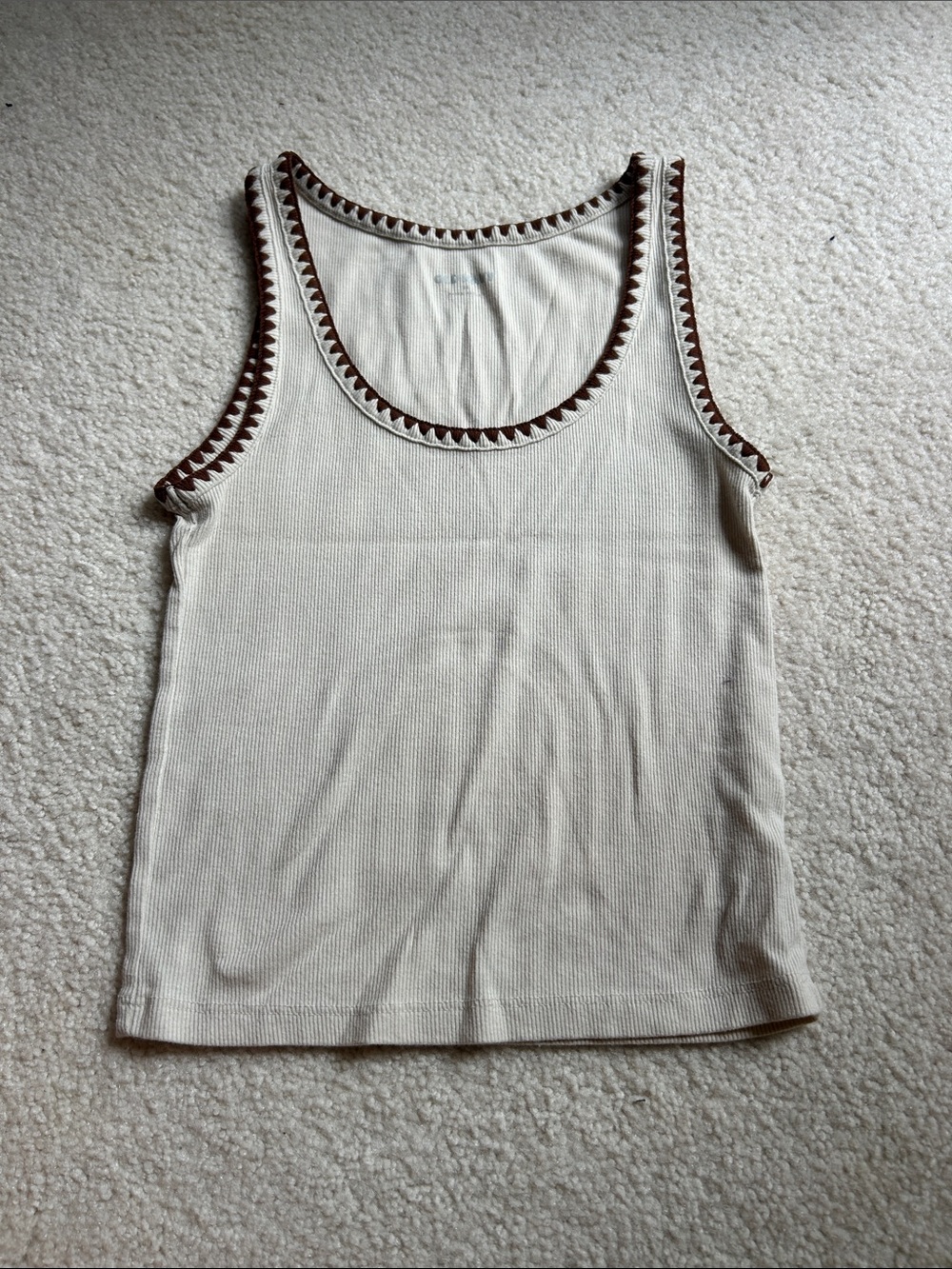 Old Navy Cream Ribbed Tank with Brown Trim